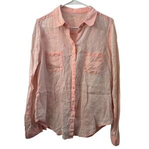 Lilly Pulitzer Womens Pink Peach Linen Long Sleeve Button Down Shirt Size M‎